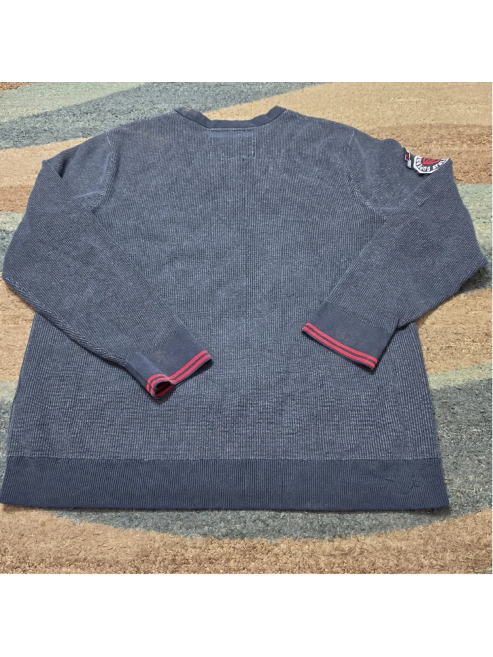 Superdry Athletic Sweatshirt Mens 2XL Gray Waffle Knit Crewneck Spellout Logo - Picture 2 of 9
